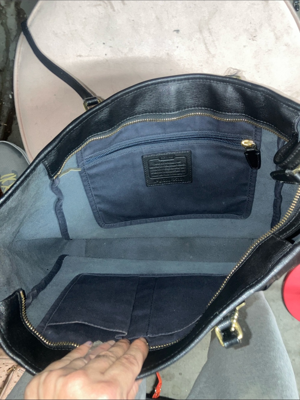Coach Black Leather Tote with Gold Accent Tag - Picture 4 of 7